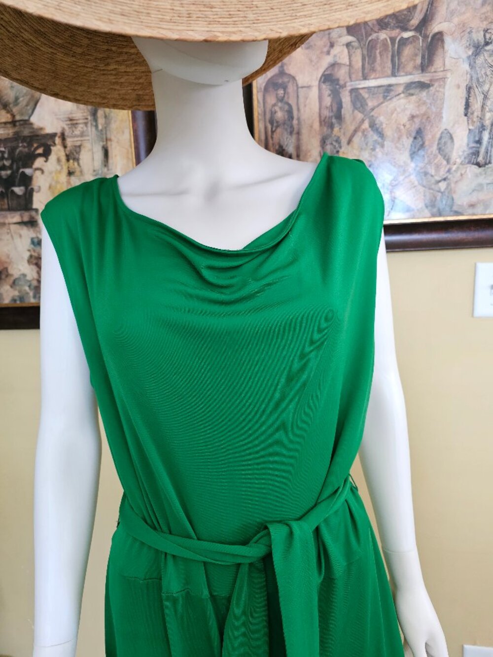 Anne Klein Womens Belted Jumpsuit, Green, Plus Size, 1X - Picture 4 of 8